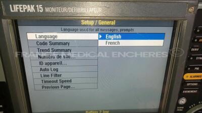 Medtronic Physio-Control Monitor/Defibrillator LIFEPAK 15 - YOM 2009 - S/W 3207410-007 - User Test Passed - Options - Pacer, CO2, SPO2, NIBP, ECG, Auxiliary Power and Printer - w/ Paddles and 2 x Physio-Control Li-ion Rechargeable Batteries and 1 x Carry - 4