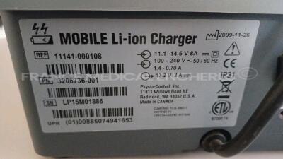 Lot of 1 x Physio Control Mobile Li-ion LIFEPAK 15 Charger - YOM 11/2009 and 2 x Physio-Control Li-ion Rechargeable LIFEPAK 15 Batteries - YOM 2019 (Powers up) *LP15M01886* - 4