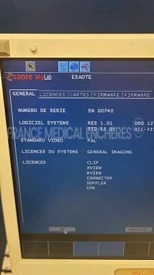 Esaote Ultrasound MyLabfive - YOM 2009 - S/W 1.01 - options clip - xview - mview - connector - doppler - CFM - w/ LA 435 probe - LA 523 probe see pictures of the tests (Powers up) *05-00740/37942/05550* - 5