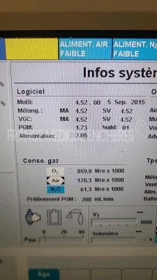 Drager Ventilator Primus - S/w 4.52 count mixer 64756 hours ventilator 14531 hours - missing low part (Powers up) *ARTA.0090* - 5