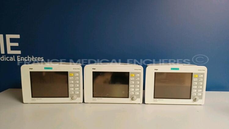 Lot of 3 x Drager Patient Monitors Infinity Delta - YOM 2012/2007 (No Power - Damaged - See Pictures) *6004646262/5398388554/6004650373*