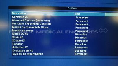 GE Ultrasound Vivid E9 - YOM 2015 - S/W 1.8 - in excellent condition - tested and controlled by GE Healthcare - Ready for clinical use - Options - 4D - 4D Advanced - AFI - Scan Assist Pro - VG Contrast - DICM - Stress Module - VG 4D - 2D Auto EF - 4V Acti - 8