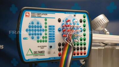 Lot of 2 x Natus EEG Deltamed 1042 with 2 x Photic Stimulator Flash- 201 - 1 x Eneo camera VKC-1416Cand 1 x unknown made camera FCC.ICES-003 (Both power up) - 8