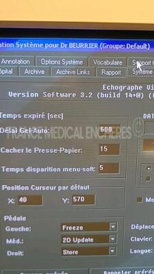 GE Ultrasound Vivid 3 Expert - YOM 2004 - S/W 3.2 - options archive patient - TManat - w/ 3S probe YOM 2004 - 10L probe (see pictures of the tests (Powers up) *6055/18921WX7/1006578YM7* - 5