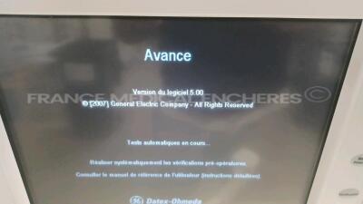 Datex-Ohmeda Ventilator S/5 Avance - S/W 5.00 Including Datex Ohmeda Monitor - one monitor to be repaired w/ E-Restin and E-Prestin and E-CAIO Modules (Powers up) *anbp01251* - 4