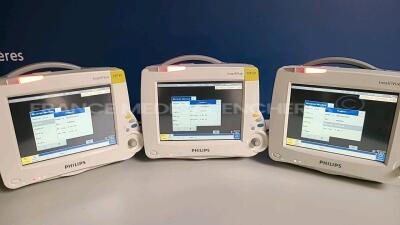 Lot of 3 x Philips Patient Monitors IntelliVue MP30 -YOM 2006 - S/W 00.58 (All power up) *DE62225863/DE62225869/DE62225868