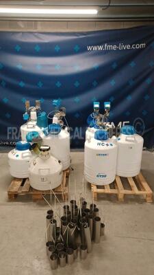 Lot of 4x Air Liquid Liquide Nitrogen Storage Vessel GT38 and 1x Air Liquide Liquid Nitrogen Storage Vessel GT40 and 1x Air Liquide Liquid Nitrogen Storage Vessel GT26 and 1x Froilabo Liquid Nitrogen Storage Vessel XC21/6