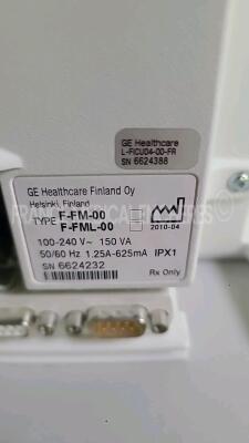 Lot of 2 x GE Patient Monitors F-FM-00 - YOM 2010 (No power) and 1 x GE Monitor D-FPD15-00 YOM 2015 untested du to the missing power supply and 1 x GE/Datex Ohmeda Keyboard K-ARKB-00 untested - 8