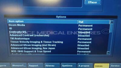 GE Ultrasound Vivid 7 Dimension - YOM 2009 - S/W 7.2.1 - Options - DICOM Media - 4D - TM Anatomic - TVI and Tissue Tracking - M3S / M4S - Blood Flow Imaging - Echo PAC - Echo Stress - MPEGVue - EchoDICOM - DICOM Modality - Advanced QScan Imaging - AFI - V - 8