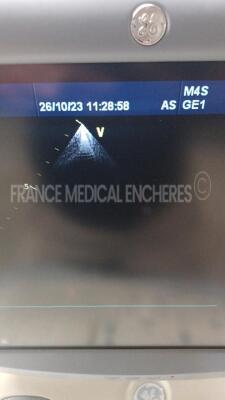 GE Ultrasound Vivid 7 Dimension - YOM 2009 - S/W 7.2.1 - Options - DICOM Media - 4D - TM Anatomic - TVI and Tissue Tracking - M3S / M4S - Blood Flow Imaging - Echo PAC - Echo Stress - MPEGVue - EchoDICOM - DICOM Modality - Advanced QScan Imaging - AFI - V - 11