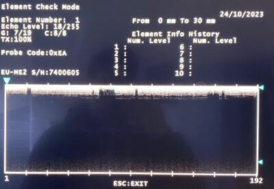 Olympus Ultrasound Video Gastroscope GF-UE160-AL5 Engineer's report : Optical system little weakness on the ultrasound image - ,Angulation no fault found , Insertion tube no fault found , Light transmission no fault found , Channels no fault found , Leak - 3