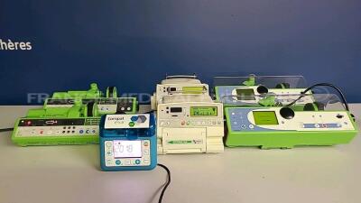 Lot of 2 x Fresenius Perfusion Pumps Optima MS and 4 x Fresenius Syringe Pumps Pilote IEC and 1 x Nestle Enteral Feeding Pump Compact Ella ( 2 with Master PCA included) (All power up) *17761582/17611326/17616476/17761582/17616581/17616580/N119229537*