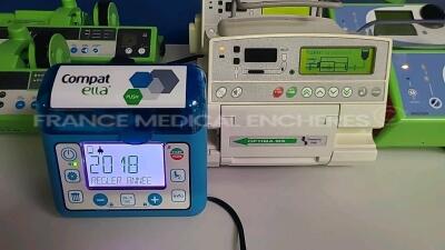 Lot of 2 x Fresenius Perfusion Pumps Optima MS and 4 x Fresenius Syringe Pumps Pilote IEC and 1 x Nestle Enteral Feeding Pump Compact Ella ( 2 with Master PCA included) (All power up) *17761582/17611326/17616476/17761582/17616581/17616580/N119229537* - 3