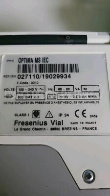 Lot of 2 x Fresenius Perfusion Pumps Optima MS and 4 x Fresenius Syringe Pumps Pilote IEC and 1 x Nestle Enteral Feeding Pump Compact Ella ( 2 with Master PCA included) (All power up) *17761582/17611326/17616476/17761582/17616581/17616580/N119229537* - 8