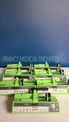 Lot of 7 x Fresenius Syringe Pumps Pilote IEC (All power up) *17616492/17616582/18308467/15872695/17616486/17616484/16746740*