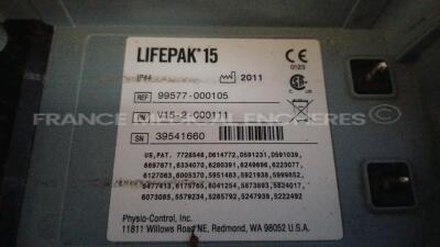 Medtronic Physio-Control Monitor/Defibrillator LIFEPAK 15 - YOM 2011 - S/W 3207410-008 - User Test Passed - Options - Pacer, CO2, SPO2, NIBP, ECG, Auxiliary Power and Printer - w/ Paddles and 2 x Physio-Control Li-ion Rechargeable Batteries and 1 x Carry - 11