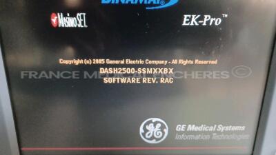 Lot of 2 x GE Patient Monitors Dash 2500 - YOM 2007 - S/W REV.RAC - Options ECG/SPO2/NIBP - Multilingual Device (Both powers up) *SCG07413831WA/SCG07413765WA* - 6