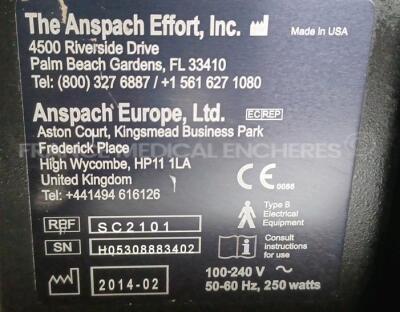 Anspach System Console SC2101 with Irrigation for neurosurgery and spinal procedures - YOM 2014 - w/ 1 x Anspach Handpiece eMax2 Plus and 1 x Single Footswitch E-FP (Powers up) *G49308611205/H05308883402* - 8