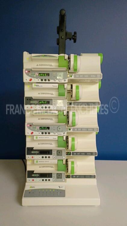 Lot of 1 x Fresenius Base A and 5 x Fresenius Syringe Pumps Module DPS DIN/DPS Orchestra DIN (All Power Up) *17224861/16719042/16719056/18755365/16294688/20737524*