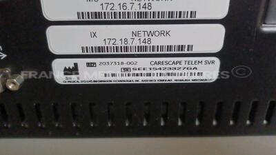 Lot of 1 x GE Central Station Carescape MAI700 - French Language (Powers up) and 1 x GE Telemetry Server Carescape MP100R - YOM 10/2015 (Powers up) and 3 x GE Telemetry Transmitters T4 - YOM 2022 (All power up) *SEE15423327GA/SFY22360004SA/SFY22480089SA/S - 7