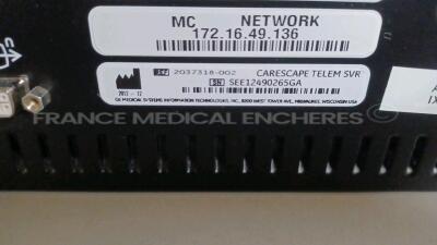 Lot of 1 x GE Central Station Carescape MAI700- YOM 2017 - French Language (Powers up) and 1 x GE Telemetry Server Carescape MP100R - YOM 2012 (Powers up) and 3 x GE Telemetry Transmitters T4 - YOM 2022 (All power up) *SEE12490265GA/SKN17190068SA/SFY22030 - 7