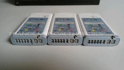 Lot of 1 x GE Central Station Carescape MAI700 - YOM 2017 - French Language (Powers up) and 1 x GE Telemetry Server Carescape MP100R - YOM 2012 (Powers up) and 3 x GE Telemetry Transmitters T4 - YOM 2021 (All power up) *SKN17190064SA/SEE12420158GA/SFY2106 - 5