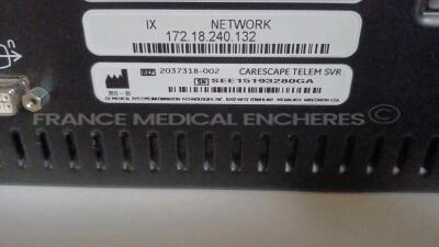 Lot of 1 x GE Central Station Carescape MAI700 - YOM 2017 - French Language (Powers up) and 1 x GE Telemetry Server Carescape MP100R - YOM 2015 (Powers up) and 3 x GE Telemetry Transmitters T4 - YOM 2022 (All power up) *SKN17190065SA/SEE15193280GA/SFY2236 - 8