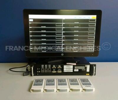 Lot of 1 x GE Central Station Carescape MAI700 - YOM 2017 - French Language (Powers up) and 1 x GE Telemetry Server Carescape MP100R - YOM 2017 (Powers up) and 5 x GE Telemetry Transmitters T4 - YOM 2011/2015 (All power up) *SKN17190072SA/SEE17210016SA/SF