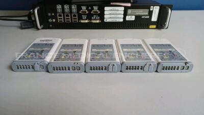 Lot of 1 x GE Central Station Carescape MAI700 - YOM 2017 - French Language (Powers up) and 1 x GE Telemetry Server Carescape MP100R - YOM 2017 (Powers up) and 5 x GE Telemetry Transmitters T4 - YOM 2011/2015 (All power up) *SKN17190072SA/SEE17210016SA/SF - 5