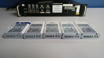 Lot of 1 x GE Central Station Carescape MAI700 - YOM 2017 - French Language (Powers up - Damaged - See Pictures) and 1 x GE Telemetry Server Carescape MP100R - YOM 2015 (Powers up) and 5 x GE Telemetry Transmitters T4 - YOM 2010/2013/2015 (All power up) * - 5