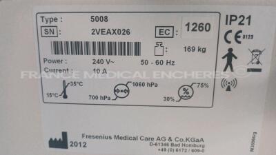 Lot of 2x Fresenius Dialysis 5008 Cordiax - YOM 2012 - S/W 4.57 - Count 33251h and 31947h (Both power up) *2veax029/2veax026* - 8