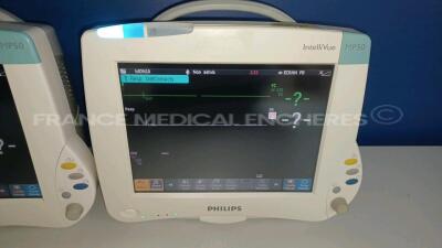 Lot of 2 x Philips Patient Monitors Intellivue Cardiac MP50 - YOM 2010 - S/W K.21.42 - French Language - w/ 2 x Philips Modules M3001A - YOM 2010 (Both powers up - Light Scratches - See Pictures) *DE82078355/DE82078333/DE907V8692/DE907V8697* - 3