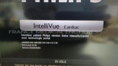 Lot of 2 x Philips Patient Monitors Intellivue Cardiac MP50 - YOM 2010 - S/W K.21.42 - French Language - w/ 2 x Philips Modules M3001A - YOM 2010 (Both powers up - Light Scratches - See Pictures) *DE82078355/DE82078333/DE907V8692/DE907V8697* - 7