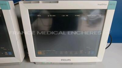 Lot of 6 x Philips Patient Monitors IntelliVue MP70/IntelliVue Anesthesia MP70 - YOM 2007 - S/W J.10.52/L.01.21 (All power up - Damaged - See Pictures) *DE73164087/DE61756567DE73163666/DE73163738/DE61756575/DE61756606* - 11