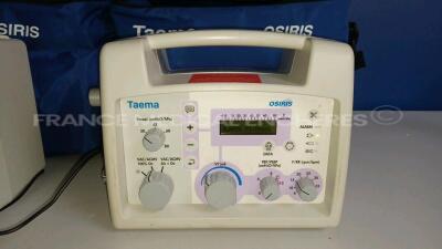 Lot of 2 x Taema Ventilator Osiris 1 - S/W V1.020 - w/ 2 x Power Supplies and 2 x Transport Carry Cases (Both power up) *D0412/A0504* - 5