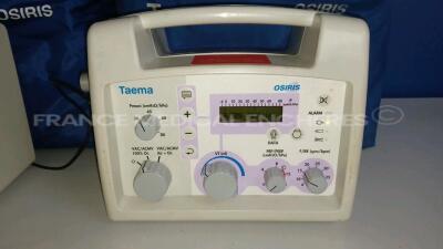 Lot of 2 x Taema Ventilator Osiris 1 - S/W V1.020 - w/ 2 x Power Supplies and 2 x Transport Carry Cases (Both power up) *A0702/A0694* - 5