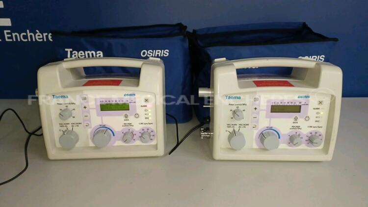 Lot of 2 x Taema Ventilator Osiris 1 - S/W V1.020 - w/ 2 x Power Supplies and 2 x Transport Carry Cases (Both power up) *D0419/A0692*