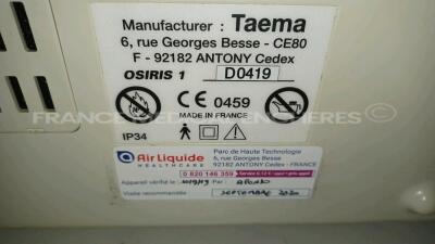 Lot of 2 x Taema Ventilator Osiris 1 - S/W V1.020 - w/ 2 x Power Supplies and 2 x Transport Carry Cases (Both power up) *D0419/A0692* - 8