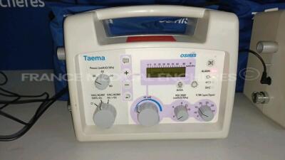 Lot of 2 x Taema Ventilator Osiris 1 - S/W V1.020 - w/ 2 x Power Supplies and 2 x Transport Carry Cases (Both power up) *A0510/A0509* - 4