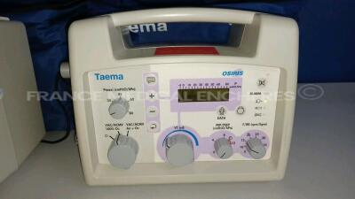 Lot of 2 x Taema Ventilator Osiris 1 - S/W V1.020 - w/ 2 x Power Supplies and 2 x Transport Carry Cases (Both power up) *A0510/A0509* - 5