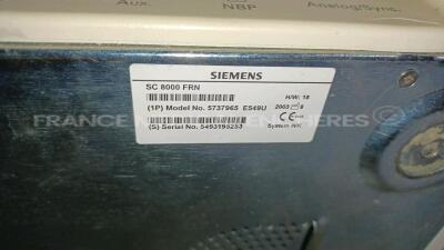 Lot of 4 x Siemens Patient Monitoring Base Systems SC 8000 - YOM 2003 - S/W VF4.3-W - w/ 3 x Acer Monitors AL1717 F - YOM 2007 (All power up - Missing monitor for one unit - French Language - See Pictures) *5493195752/5493197750/5493195253/5493195155* - 17