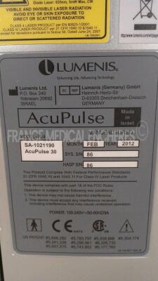 Lumenis Laser Acapulco 30 - YOM 2012 - Password 1234 - Flow rate error on the cooling circuit (Powers up - French Language - Error Code 12 - See Pictures) *86* - 12