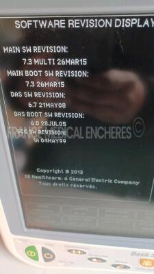 Lot of 2 x GE Medical Patient Monitors Dash 5000 - YOM 2008/2012 - S/W 7.3 - Options 4PS - CO2 - 12SL - ACI-TIPI - TEND HT-AMPL - Network - Cardio Pulmonary - Cardiac - FIB Atrial - ECG Intellirate - AVOA Plus (Both Power Up - French Language - Cosmetic - 9
