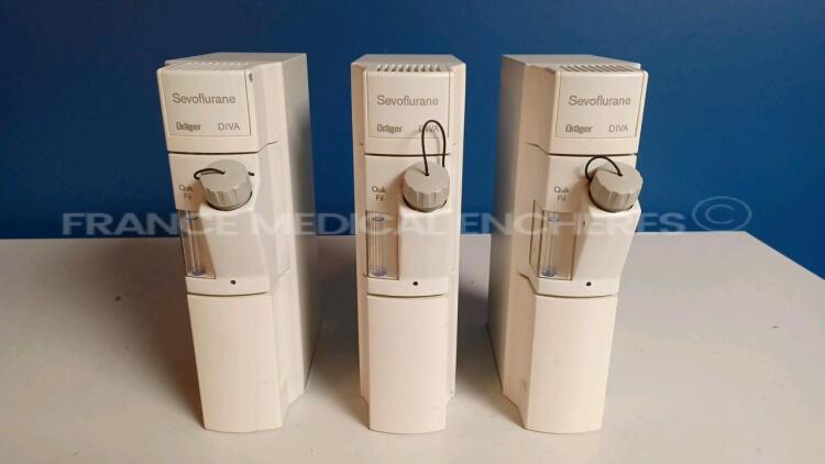 Lot of 3 x Drager Anesthesia Vaporizers Sevoflurane DIVA - YOM 2009/2011 (Untested) *ASCD-0028/ASAB-0020/ASCD-0026