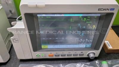 2 x EDAN iM50 Touch Screen Patient Monitors (Like New In Box) Including ECG, SpO2, NIBP, IBP1, IBP2, T1, T2 and CO2 Module Holder Options *Mfd 2020* with 2 x Batteries, 2 x BP Hoses, 2 x BP Cuff, 2 x IBP Pressure Transducers, 2 x SpO2 Sensors, 2 x CO2 Sam - 3