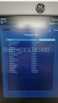 GE Ultrasound Voluson S6 BT14 - YOM 11/2014 - S/W 14.0.0.233 - Options - 3D/4D Advanced - IOTA LR2 - BT Activation w/ GE Probe 9L-RS - YOM 09/2022 and Sony Digital Graphic Printer UP-D897 (Powers up) *274658SU4/301583WP1* - 5