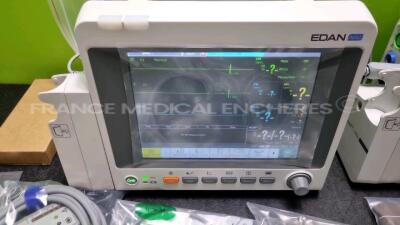 2 x EDAN iM50 Touch Screen Patient Monitors (Like New In Box) Including ECG, SpO2, NIBP, IBP1, IBP2, T1, T2 and CO2 Module Holder Options *Mfd 2020* with 2 x Batteries, 2 x BP Hoses, 2 x BP Cuff, 2 x IBP Pressure Transducers, 2 x SpO2 Sensors, 2 x CO2 Sam - 13