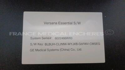 GE Healthcare Ultrasound Versana Essential VA - YOM 03/2019 - Version R1.0.0 - in excellent condition - tested and controlled by OEM - Ready for clinical use - w/ 1 x GE Transducer C2-5-RS - YOM 2019 and 1 x GE Transducer L6-12-RS - YOM 2023 (Powers up - - 16