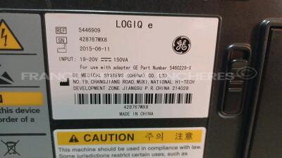 GE Ultrasound Logiq e - YOM 06/2015 - Version R.8.0.5 - w/ 1 x GE Transducer L4-12t-RS - YOM 2017 (Powers up) *428767WX8/588433WX3* - 13