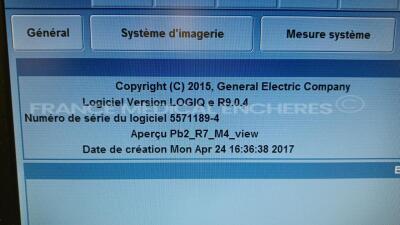 GE Ultrasound Logiq e - YOM 05/2015 - S/W 9.0.4 - Options - Needle w/ GE Probe L4-12t6RS - YOM 08/2022 (Powers up) *1152312WX3/424575WX9* - 6